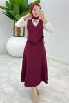Bordo Nihal Etekli Takım Tesettür Giyim Bordo