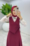Bordo Nihal Etekli Takım Tesettür Giyim Bordo