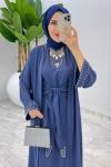 İndigo Premium Sofia Abaya Takım Tesettür Giyim İndigo