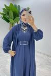İndigo Premium Silva Tulumlu Abaya Takım Tesettür Giyim İndigo